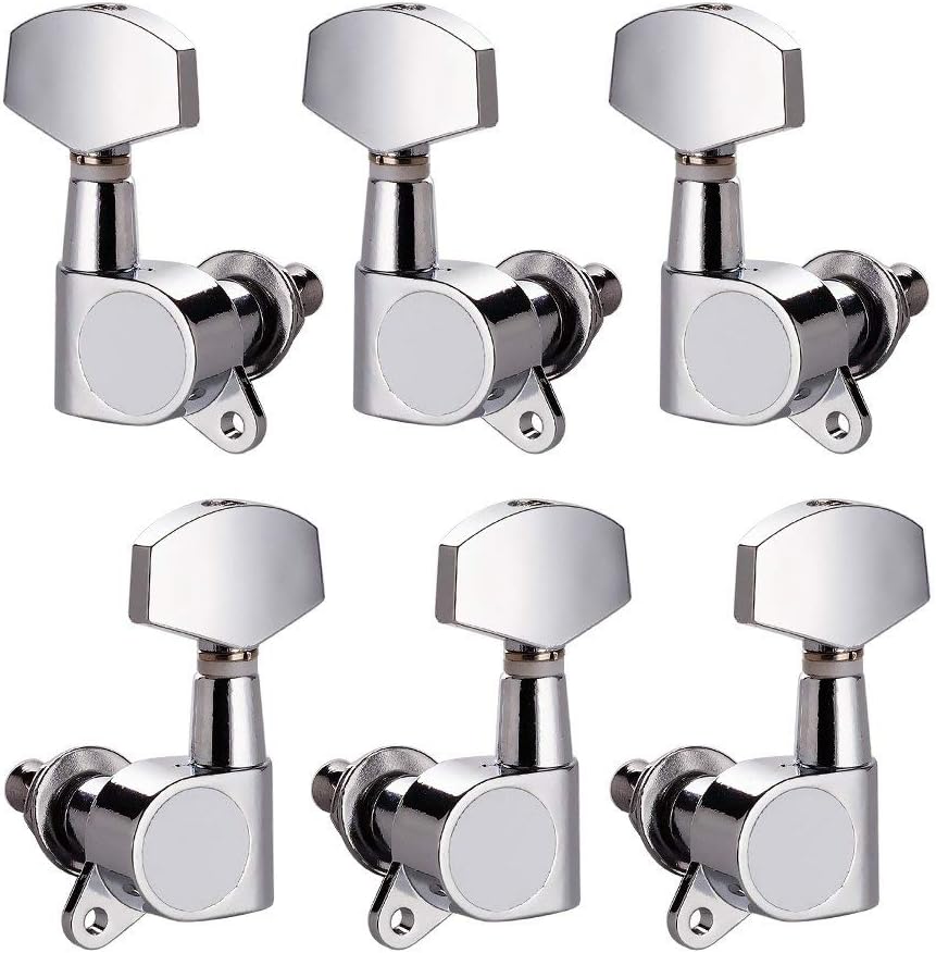 6Pcs Guitar String Tuning Pegs 3L3R Chrome Tuners Guitar Machine Heads for Folk Acoustic Electric Guitar Tuner Guitar Parts Fender Replacement (Silver)