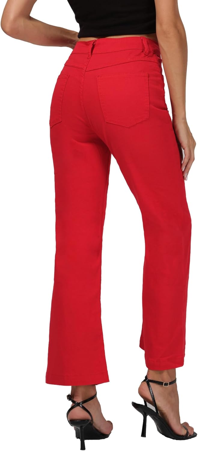 Women’s Wide Leg Petite Jeans High Waisted Stretchy Cropped Flare Jeans with Patch Pockets - Image 3