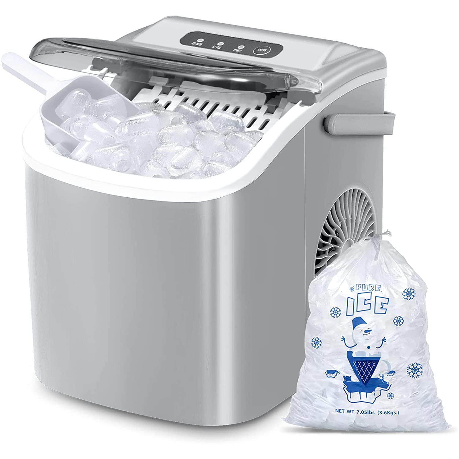 Ice Maker Countertop, Fast Ice Making in 6 Mins 9 Bullet-Shaped Ice, 26.5lbs/24Hrs, Portable Ice Maker Machine with Self-Cleaning, Scoop, Bags and Basket, for Home/Kitchen/Office/Bar/Party