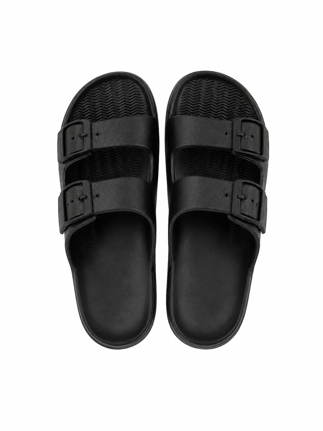 Double Buckle EVA Slides Lightweight Adjustable Sandals Black-image-11