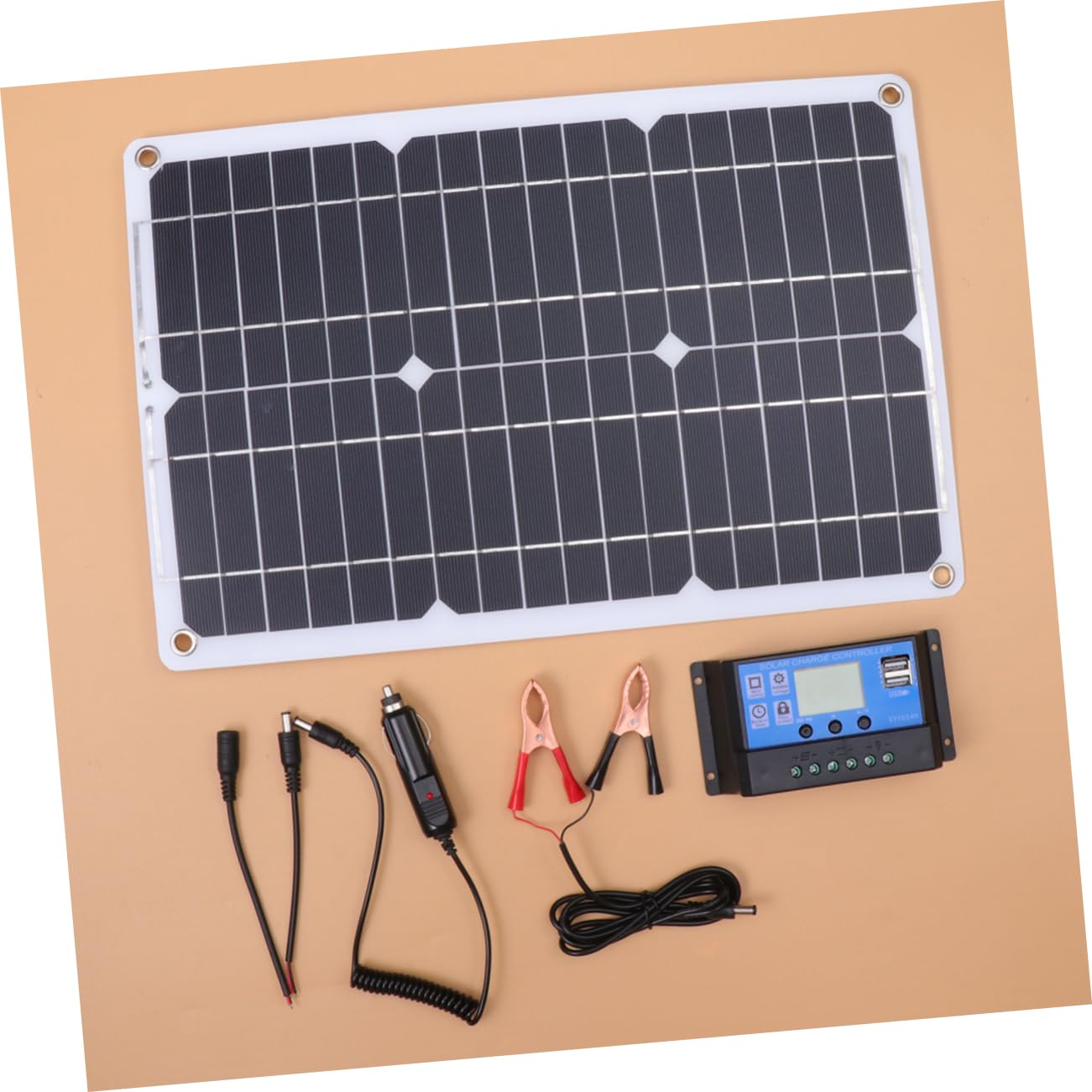ibasenice Panneau Solaire Monocristallin Charge Téléphone 18w avec Contrôleur, 5v/12v Noir et Démarrage D'urgence pour Extérieur