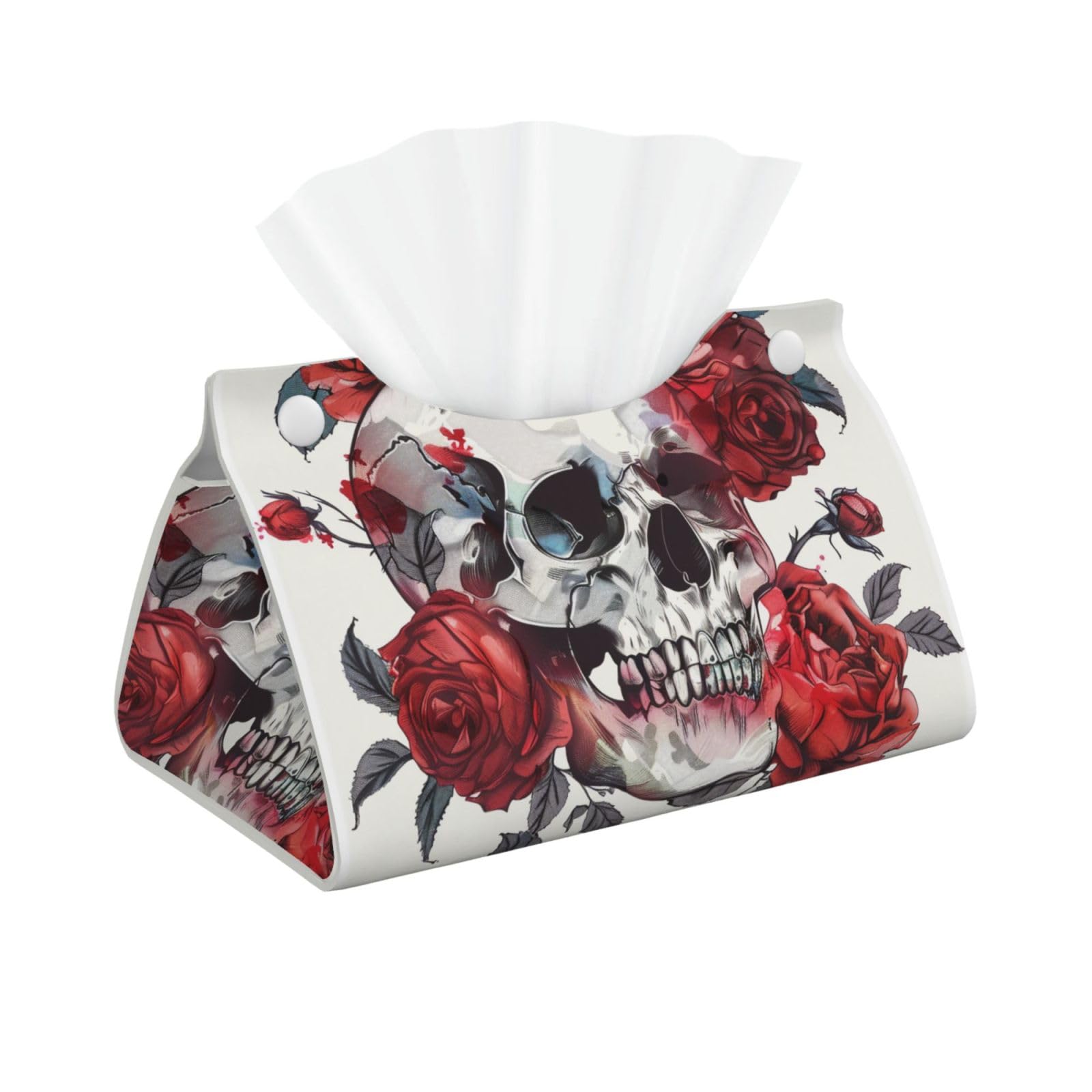 Floral Skull Print Tissue Box Cover Foldable Tissue Storage Box Leather Tissue Cube Box Holder for Living Room Bedroom Office Car Home Decor
