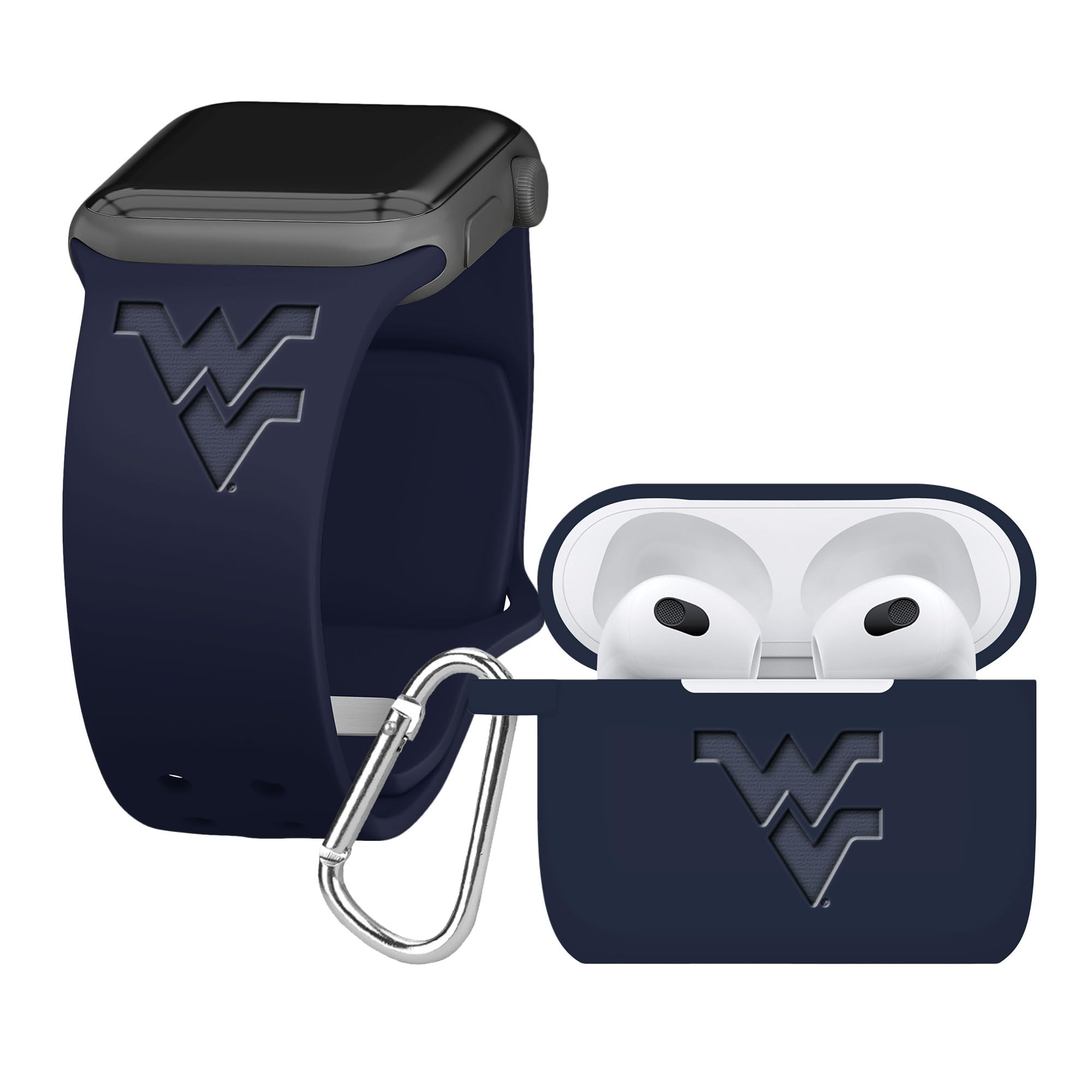 Affinity Bands West Virginia Mountaineers Engraved Silicone Combo Package Compatible with Apple Watch and AirPods Gen 3 (38/40/41mm Navy)