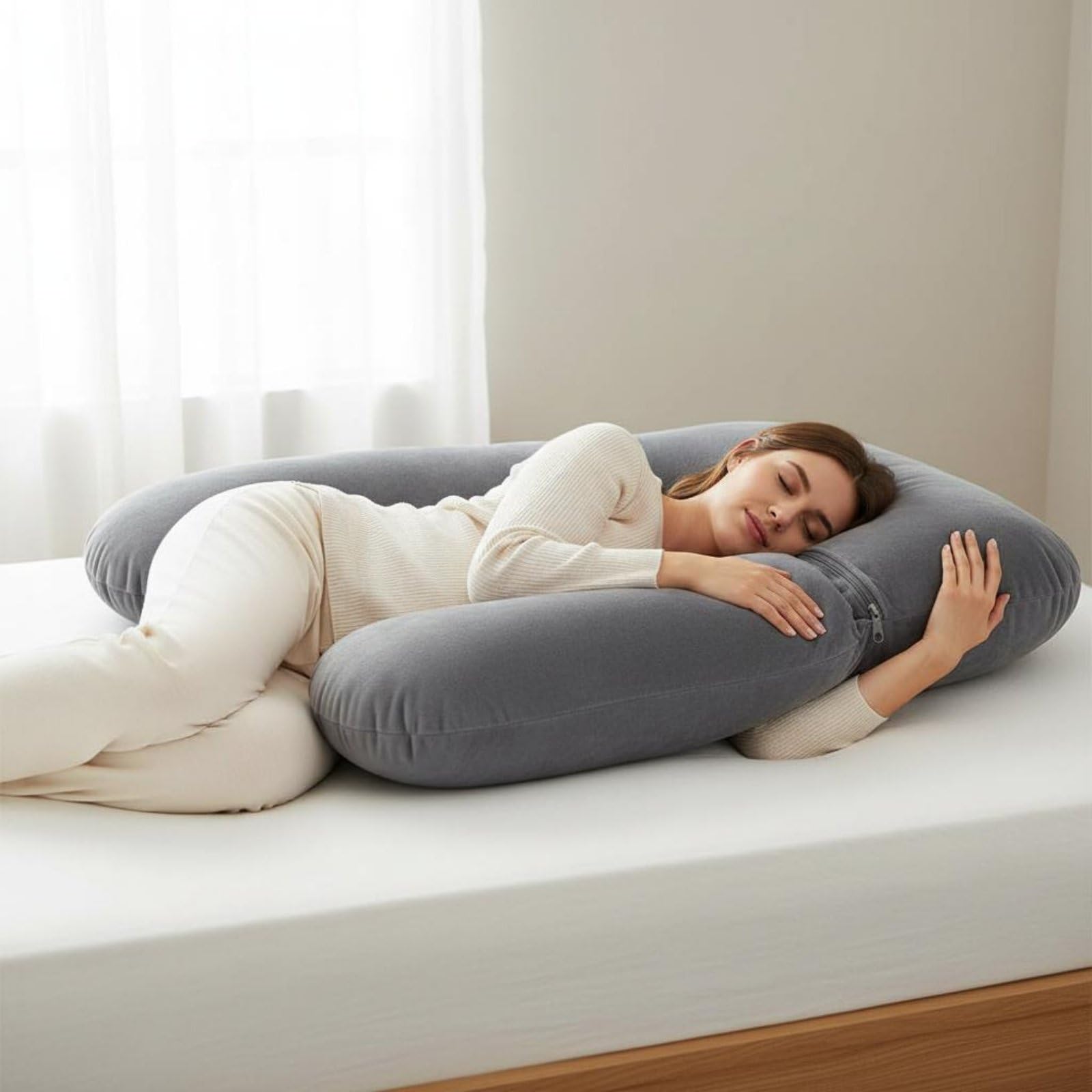 Sharplace Schwangerschaftskissen Umarmungskissen Ganzkörperschlafkissen Ergonomisch Geformtes Stützkissen Und Pflegeleicht zu Reinigen für Rückenunterstützung Seitenschläfer Sofa