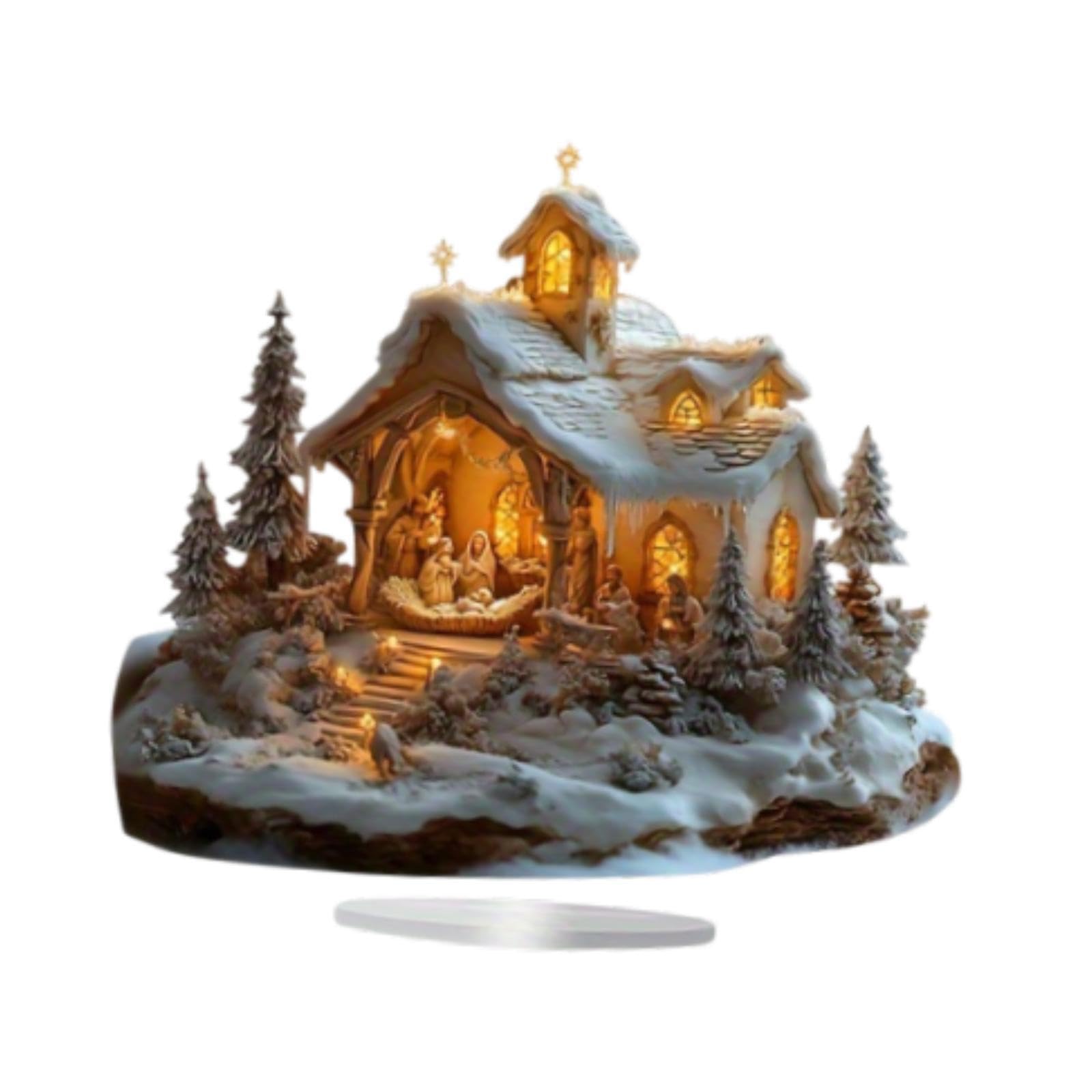 QIXCXAZ Fine Craftsmanship Christmas Nativity Figure Jesus Statue Tabletop Resin Ornament Christmas Nativity Figurines Jesus Statue Acrylic Lifelike Scene Figure Desk Decoration