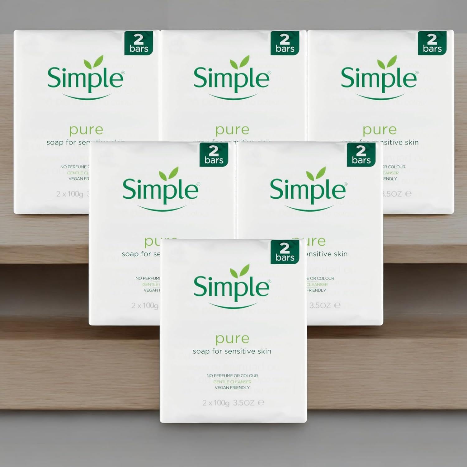 Simple Pure Soap Twin Pack For Senstive Skin & Gentle Cleansing 2x100g Pack of 6 (12 bars in total)