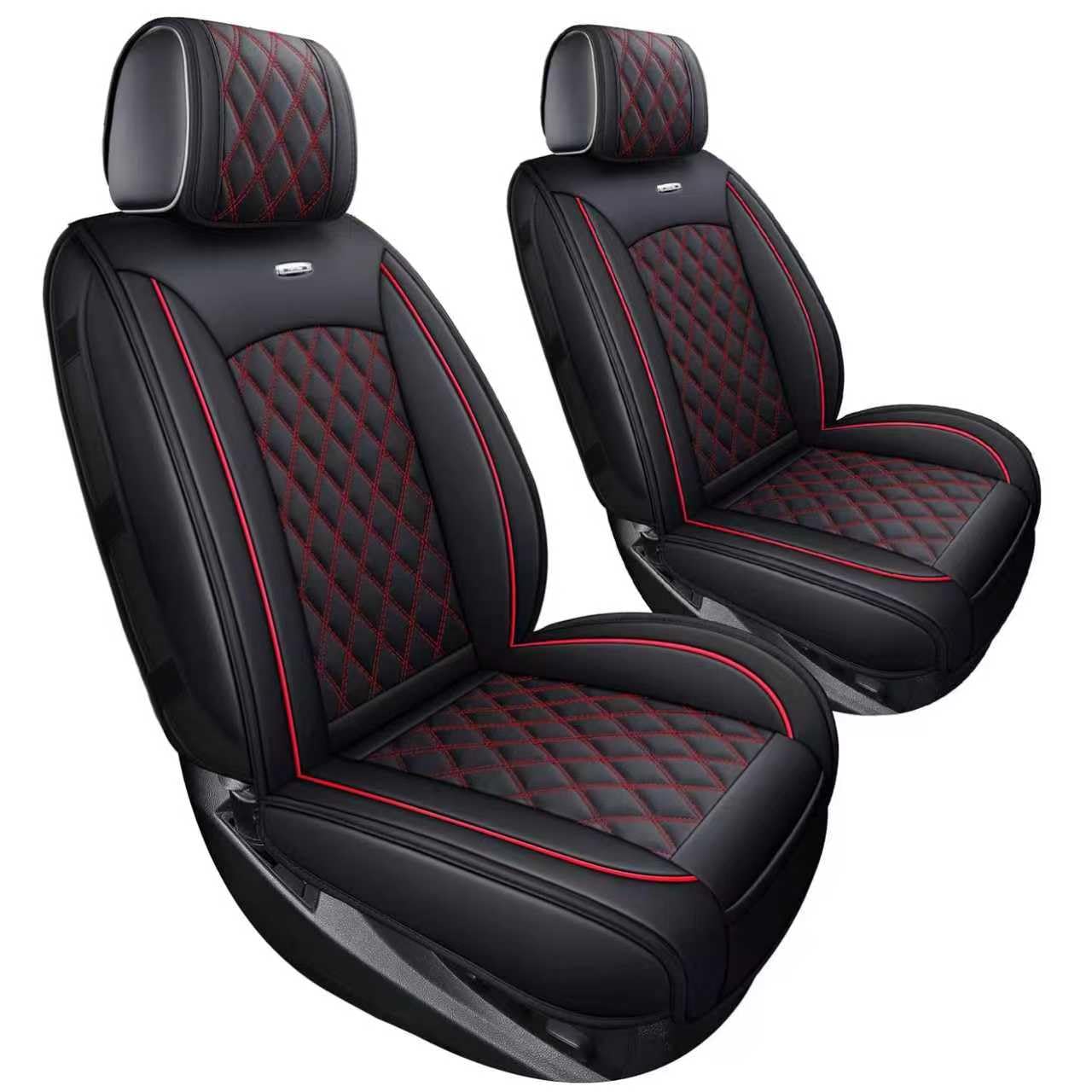 Aierxuan Chevy Chevrolet Silverado GMC Sierra Front Seat Covers Pickup Custom Fit 2007-2025 1500 2500HD 3500HD Crew Double Extended Cab Waterproof Leather Protectors (2 PCS Front, Black-Red)