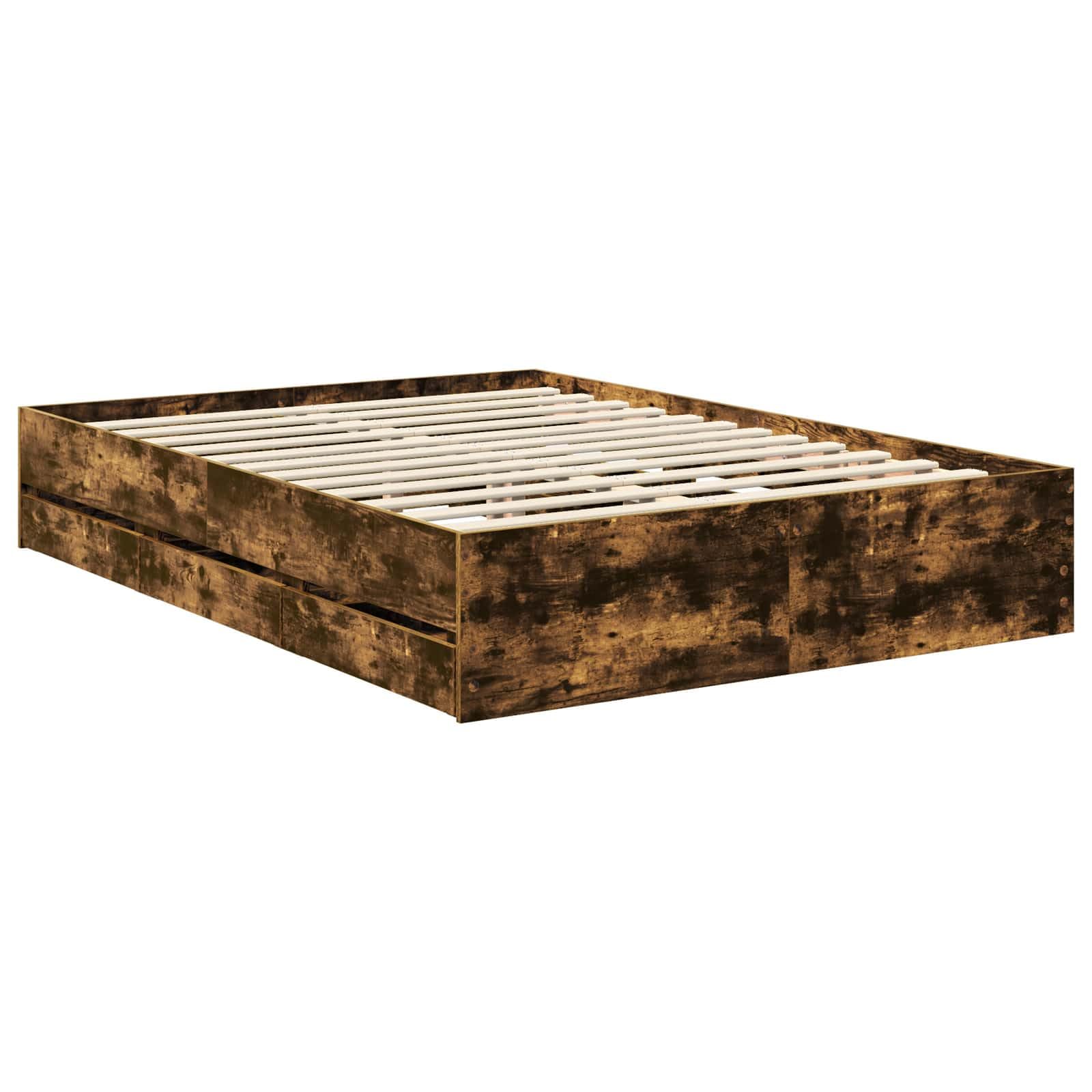 Rama łóżka z wędzonego dębu 140 x 190 cm z drewnem inżynierskim, nowoczesne wzornictwo, stabilne materiały drewnopochodne, 6 szuflad, na łóżko podwójne, miejsce do przechowywania, trwała