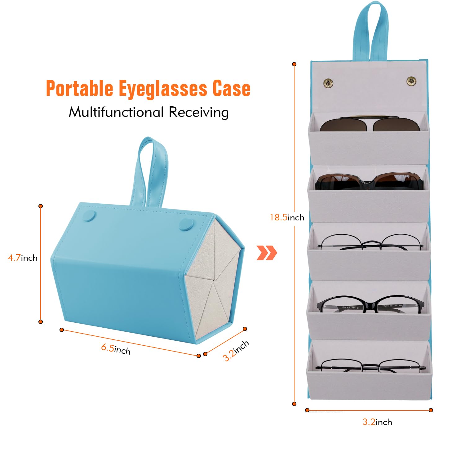 SMARTTOP Organizador de gafas de sol, 5 ranuras, 6 ranuras, caja de almacenamiento de lentes de poliuretano, múltiples pantallas colgantes