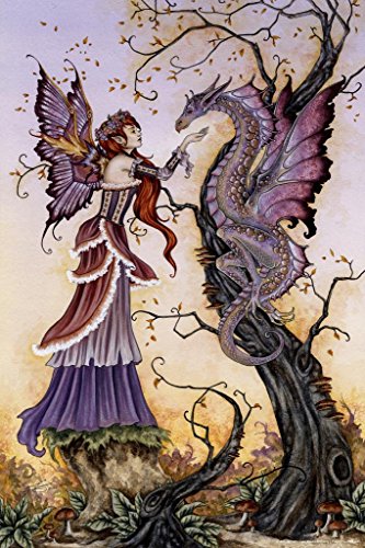 Laminated The Dragon Charmer Fairy by Amy Brown Fantasy Poster Tamed Dragon In Tree Nature Magical Poster Dry Erase Wall Art 16x24