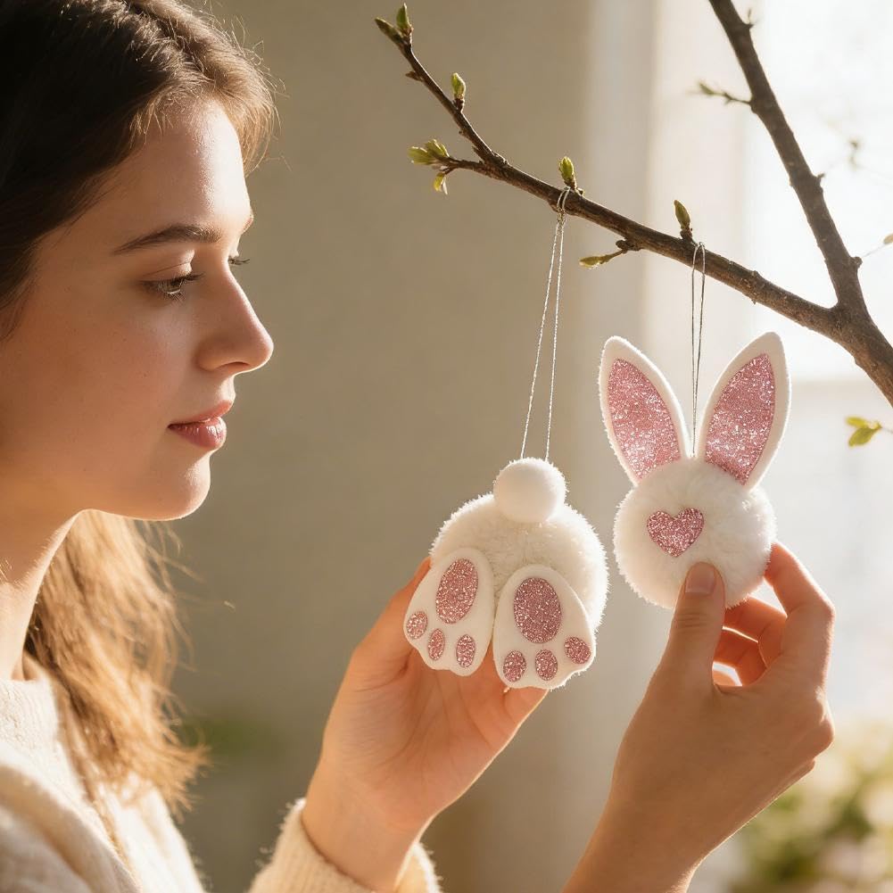 Ornamenti a forma di coniglietto pasquale, 24 pezzi, decorazione in peluche per la primavera fai da te, celebrazioni per le vacanze, alberi e rami della camera da letto, design carino con orecchie di