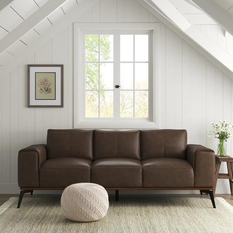 Image of LEGACY OF COMFORT Conley 86'' Leather 3 Seater Sofa Three Seater Lounger for Living Room Offices Hotels (Brown, Three Seater)