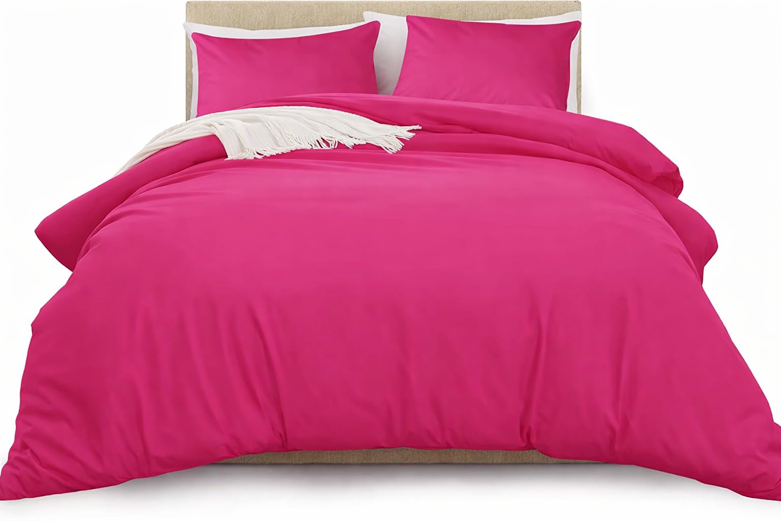 MOONLIGHT20015 Super King Duvet Cover Set Pink Solid Soft Super King Bedding Duvet Cover with 2 Matching Pillowcases