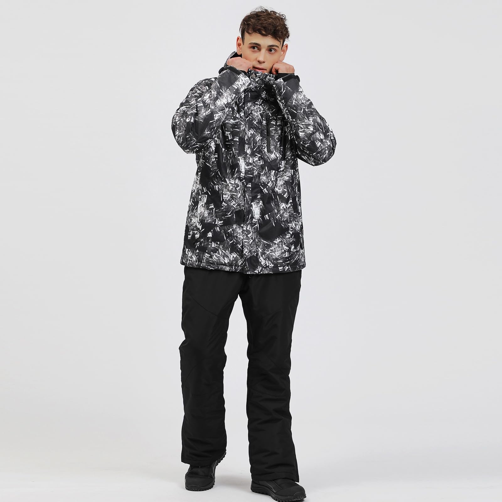 HOTIAN - Set di giacca da sci e pantaloni da uomo, per inverno, inverno, caldo, neve, sci, impermeabile, antivento
