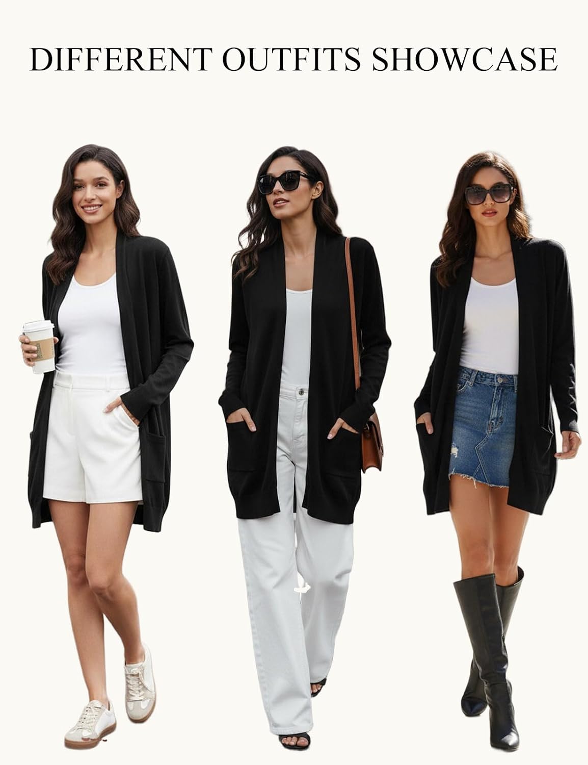 GRACE KARIN Women's Long Cardigan Sweater Open Front Classic Knitted Lightweight Sweater Coat with Pockets