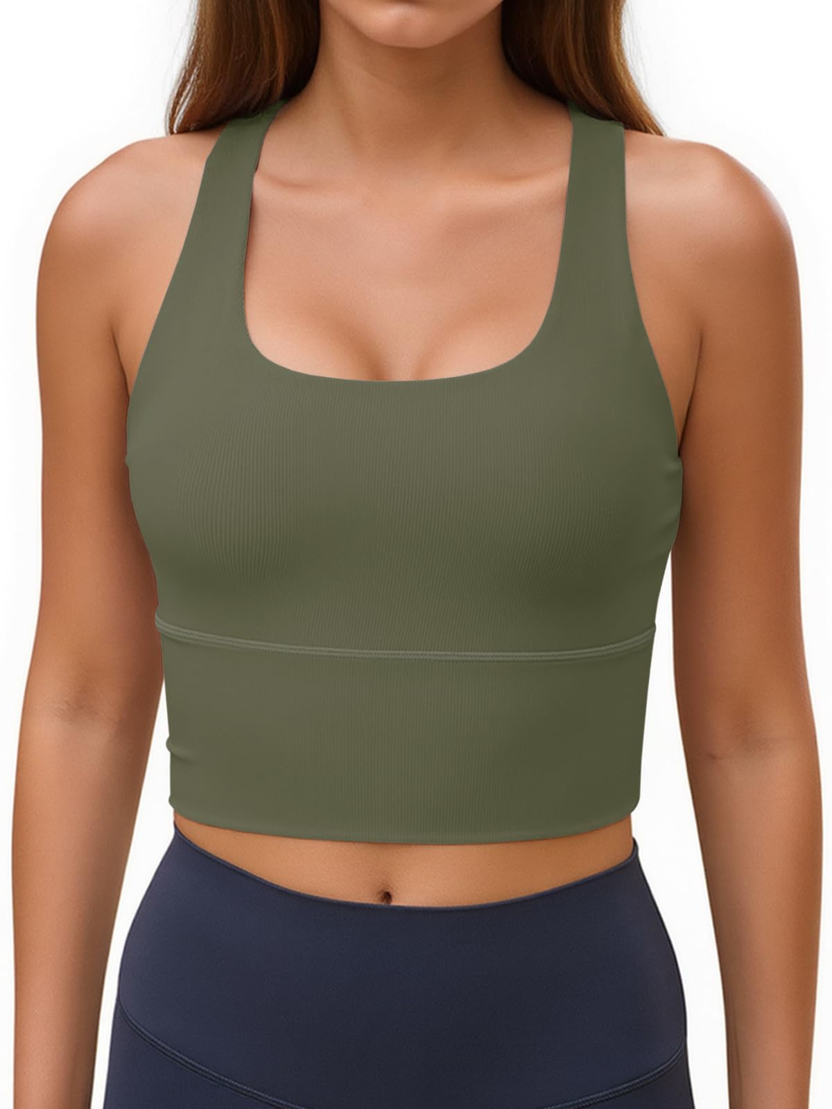 Photo 1 of ***TAN***Aoysky Womens Racerback Sport Bra Workout Tank Tops Sleeveless Ribbed Athletic Yoga Tops with Built in Bra