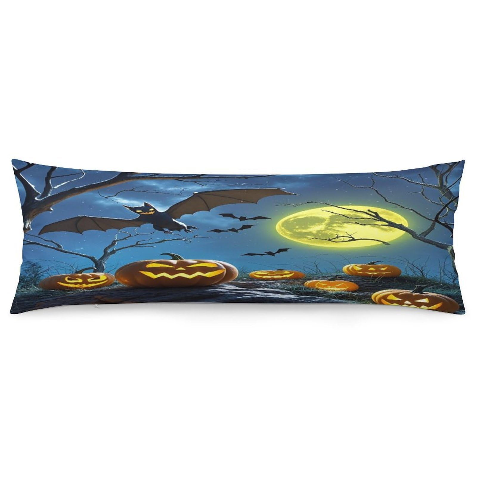 Bats and Pumpkins Pillowcase Long Body Pillow Cover Soft Decorative Body Pillow Case Breathable Large Pillowcase Cute Cozy Pillow Protector for Bed Sofa Couch Room 18.9 X 53 Inch