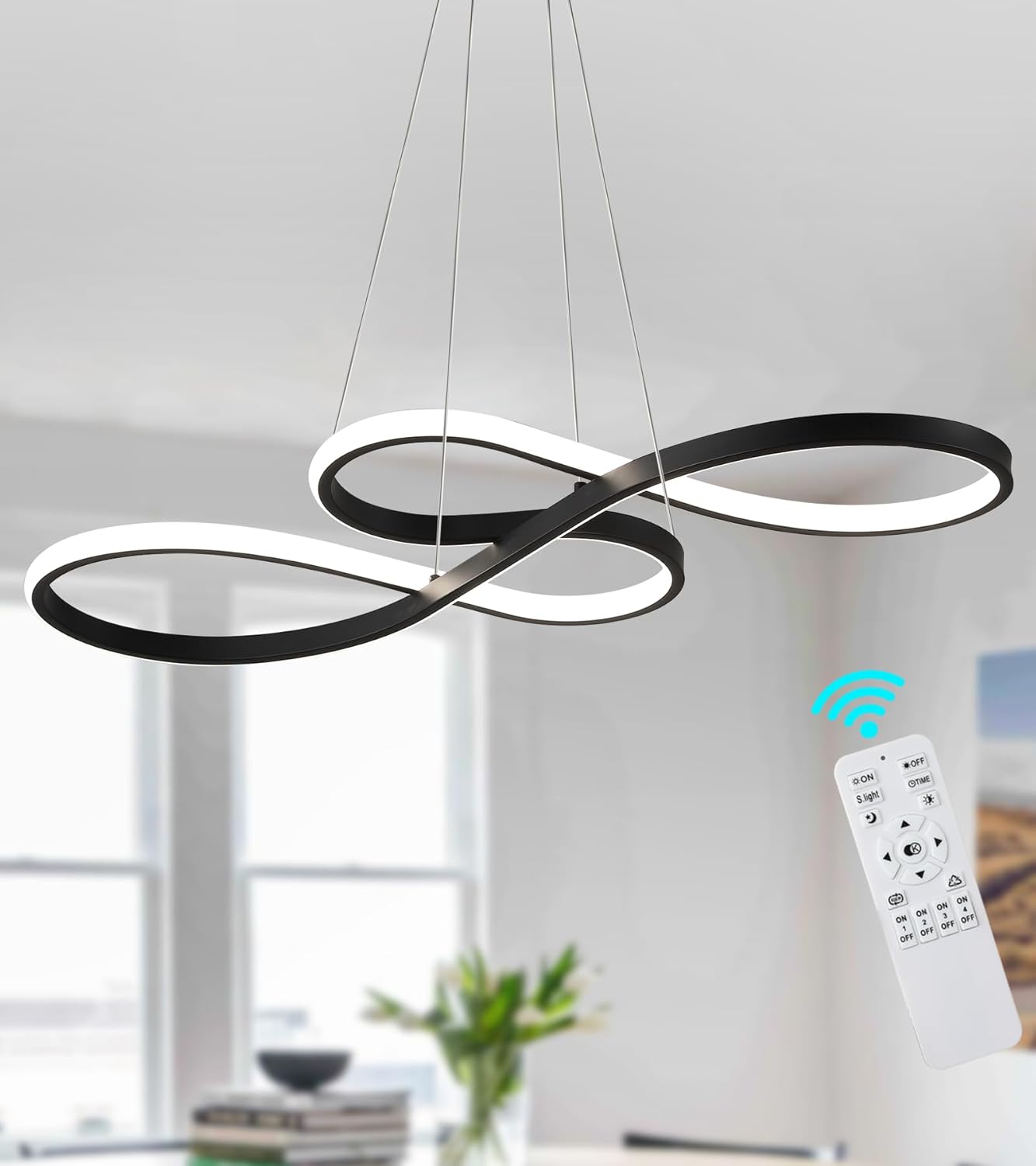 Q&S Modern LED Chandelier,Black Dining Room Chandeliers with Remote Dimmable Light Fixture for Living Room Bar Game Room Restaurant Hotel Office L30 in Black-L30 IN