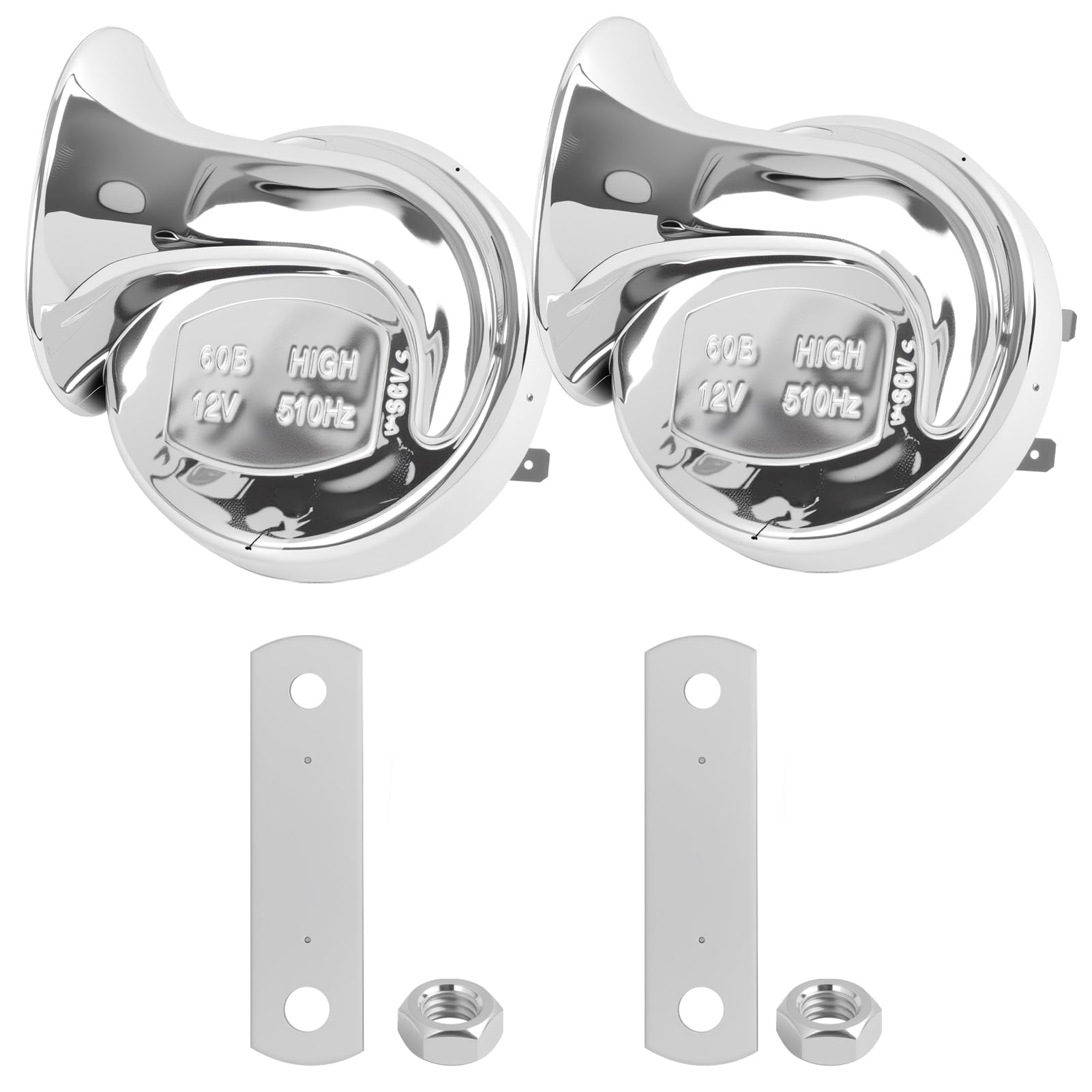 2 Pezzi 12V Corno di Lumaca 300DB, Clacson Super Rumoroso, Trombe Auto, Trombe Bitonali, Clacson Impermeabile ad Aria Compressa per Auto, Moto, Camion e Barca, Clacson Elettrico, Argento