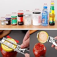 Vista 5 de Abrelatas ajustable multifuncional de acero inoxidable, abrebotellas y abrebotellas, abridor manual de tarros, abridor de tarros para manos débiles