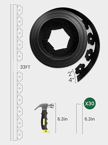 Miniatura 6 de GROWNEER Borde de jardín de 4 pulgadas de alto, 33 pies, borde de borde de jardín de goma con 30 grapas de paisaje, 1 martillo, borde de jardín para