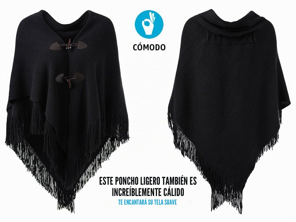 Ferand Poncho de Frente Abierto para Mujer, Chal Holgado con Flecos para Otoño Invierno