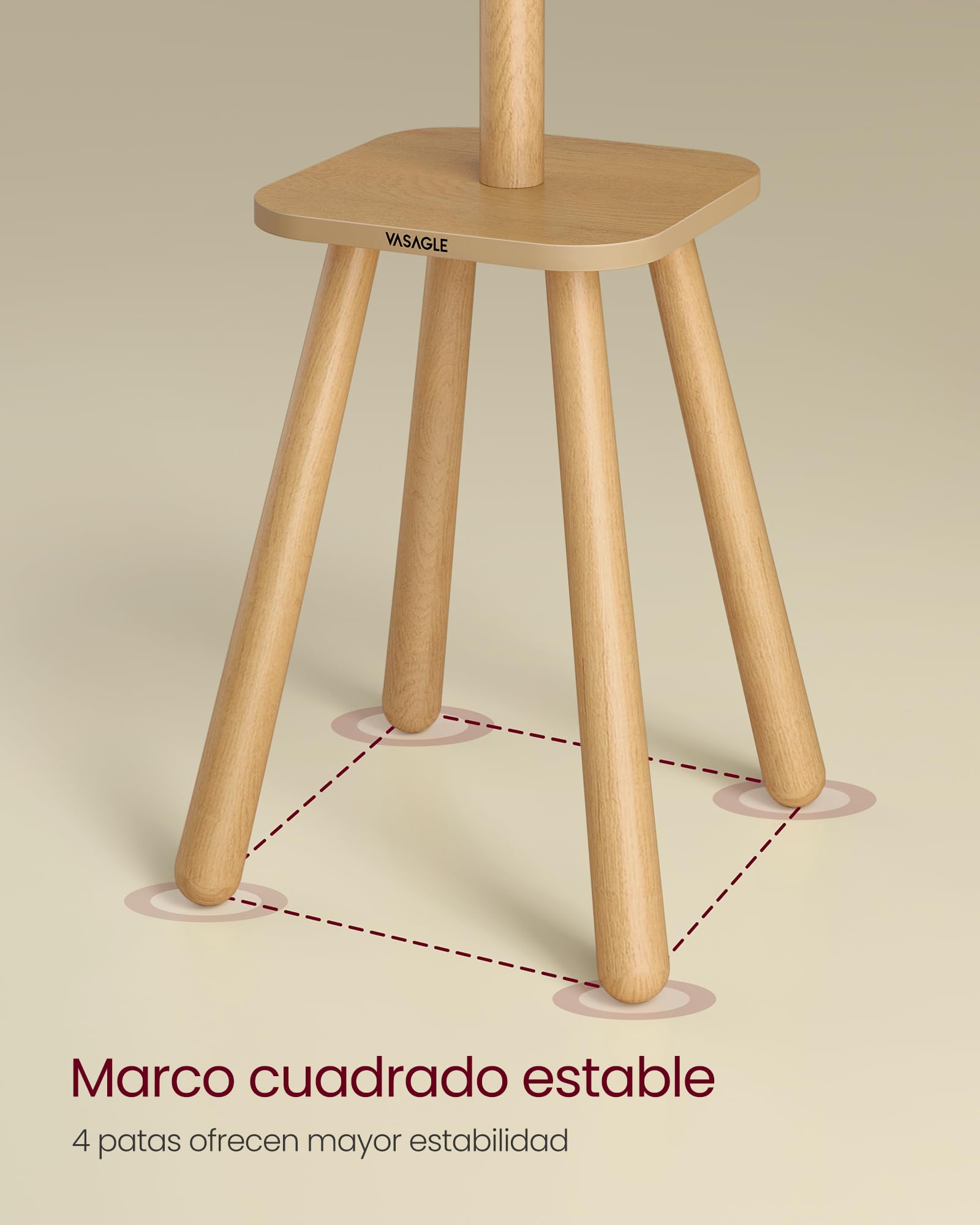 VASAGLE Perchero, Perhcero de Suelo, con 8 Ganchos y Estante de Almacenamiento, 170,5 cm de Altura, para Abrigos Sombreros Bolsos, Entrada Pasillo Dormitorio, Beige Natural RCR033N01