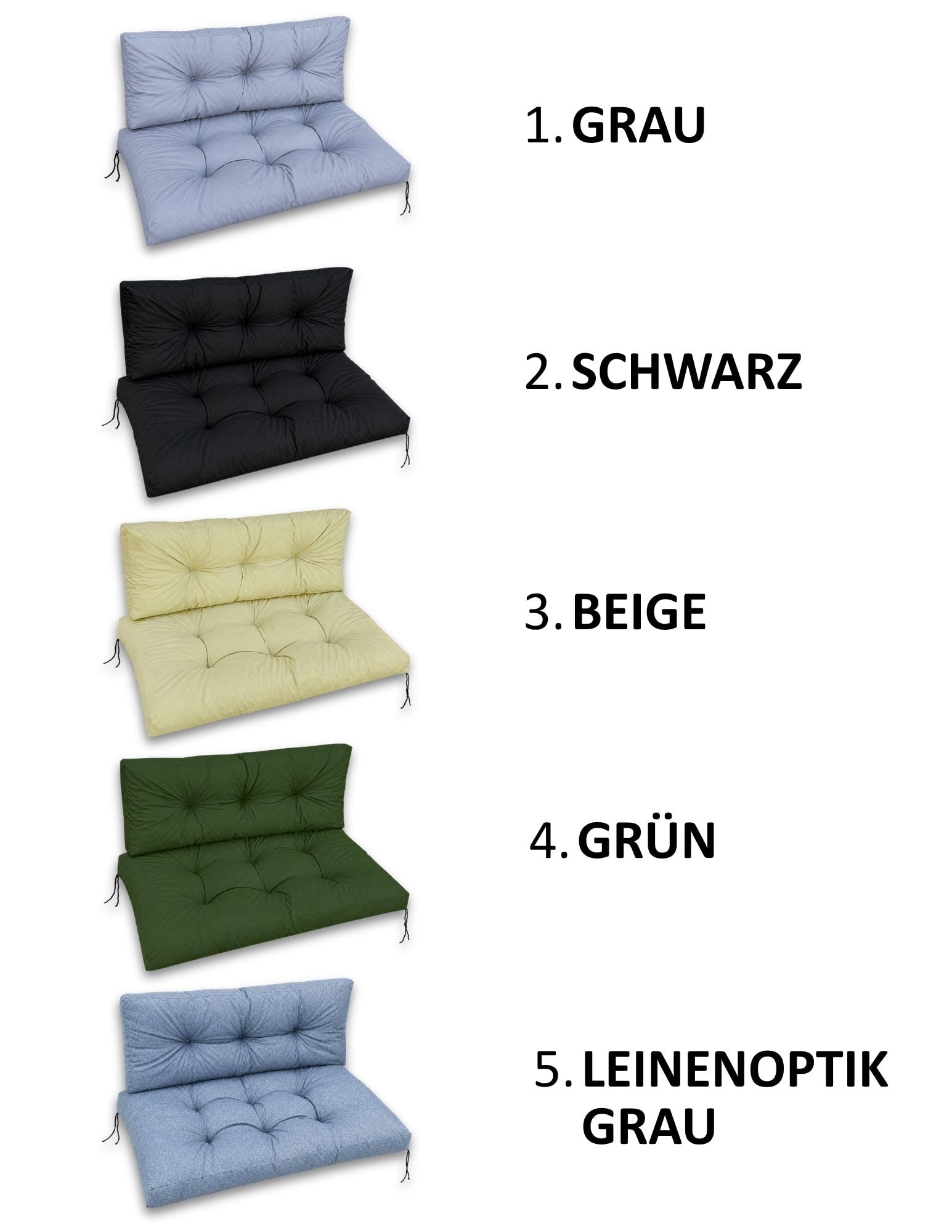 Palettenkissen Set 120x80 cm + 120x40 cm – Sitz- und Rückenkissen für Palettenmöbel, wasserabweisend, wetterfest, Outdoor Gartenkissen (Grau)