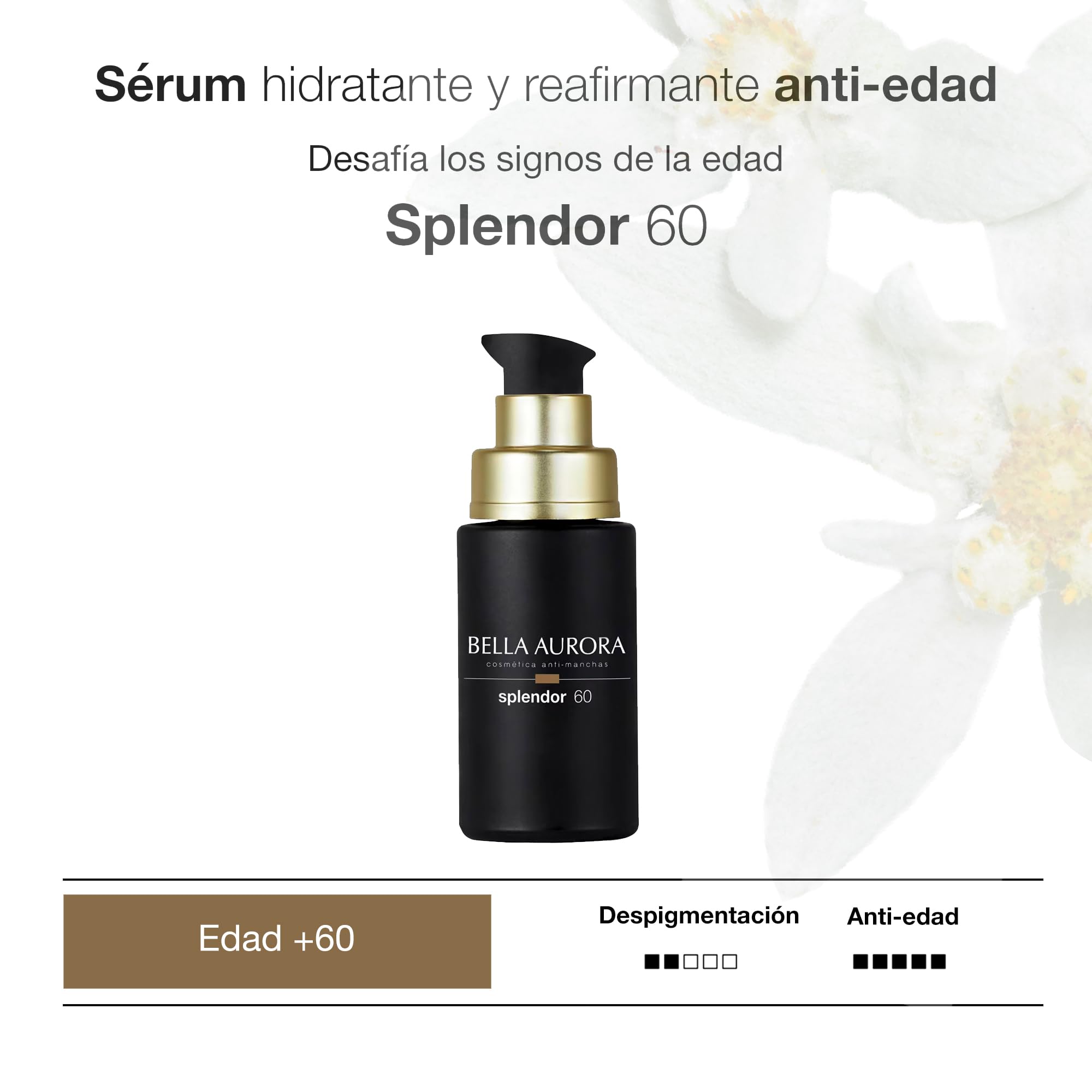 BELLA AURORA - Splendor +60, Sérum Hidratante y Reafirmante, para Rostro, Cuello y Escote, Disminuye Arrugas Profundas, 30 ml