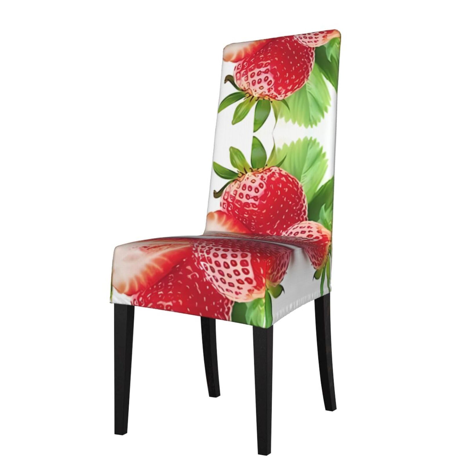 YYHWHJDE Strawberry Prints Dining Chair Throw Covers – Stretchy & Wrinkle-Resistant Protector for Most Kitchen Chairs – Quick Refresh for Old Furniture