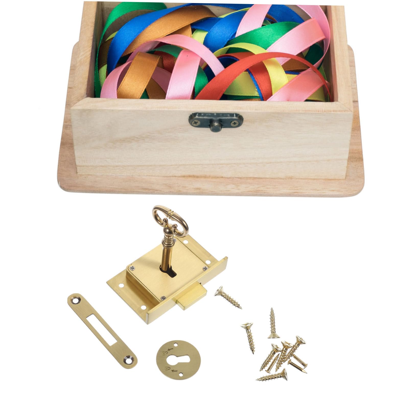 Serratura per Cassetto Vintage in Ottone, Set 1 Pezzo, Oro | Serratura Cassetto Scrivania per Legno, Chiusura Precisa e Sicura, per Cassetti e Scatola in Legno
