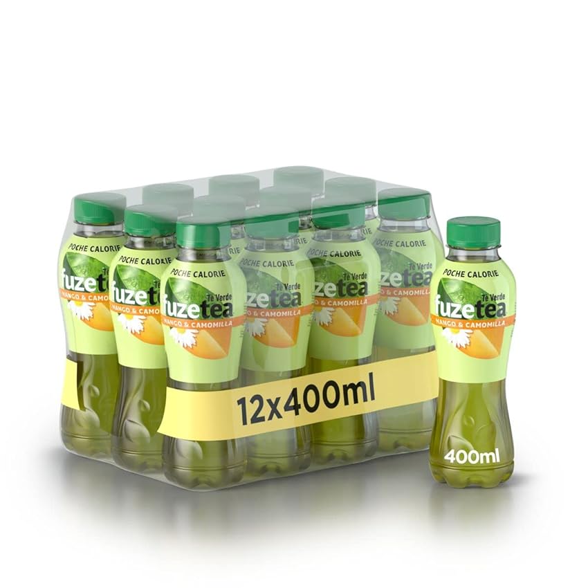 Immagine del prodotto FuzeTea Tè Verde Mango e Camomilla – 12 Bottiglie da 400 ml, Tè Freddo al Mango con una Nota di Camomilla, Poche Calorie, in Bottiglia PET 100% Riciclabile, Bevanda Analcolica