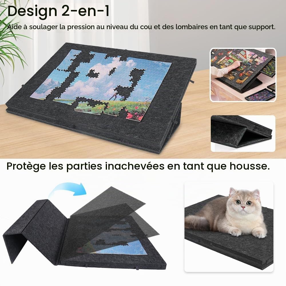 Tapis Puzzle 1000 Pieces en Feutre Léger, Table & Plateau de Puzzle 1000 Pieces avec 6 Tiroirs de Tri, Support Puzzle Inclinable pour Adultes, Accessoires de Puzzle pour Convient à Tous Les âges