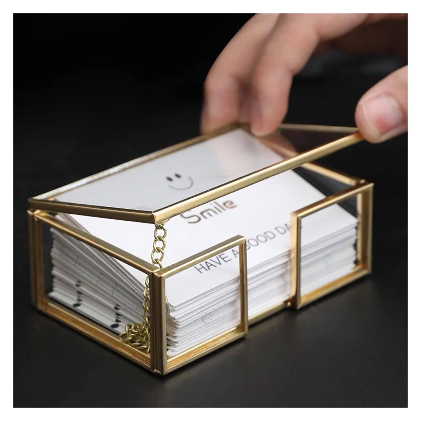 Lot de 2 supports pour cartes de visite en cuivre et verre (couleur 02)
