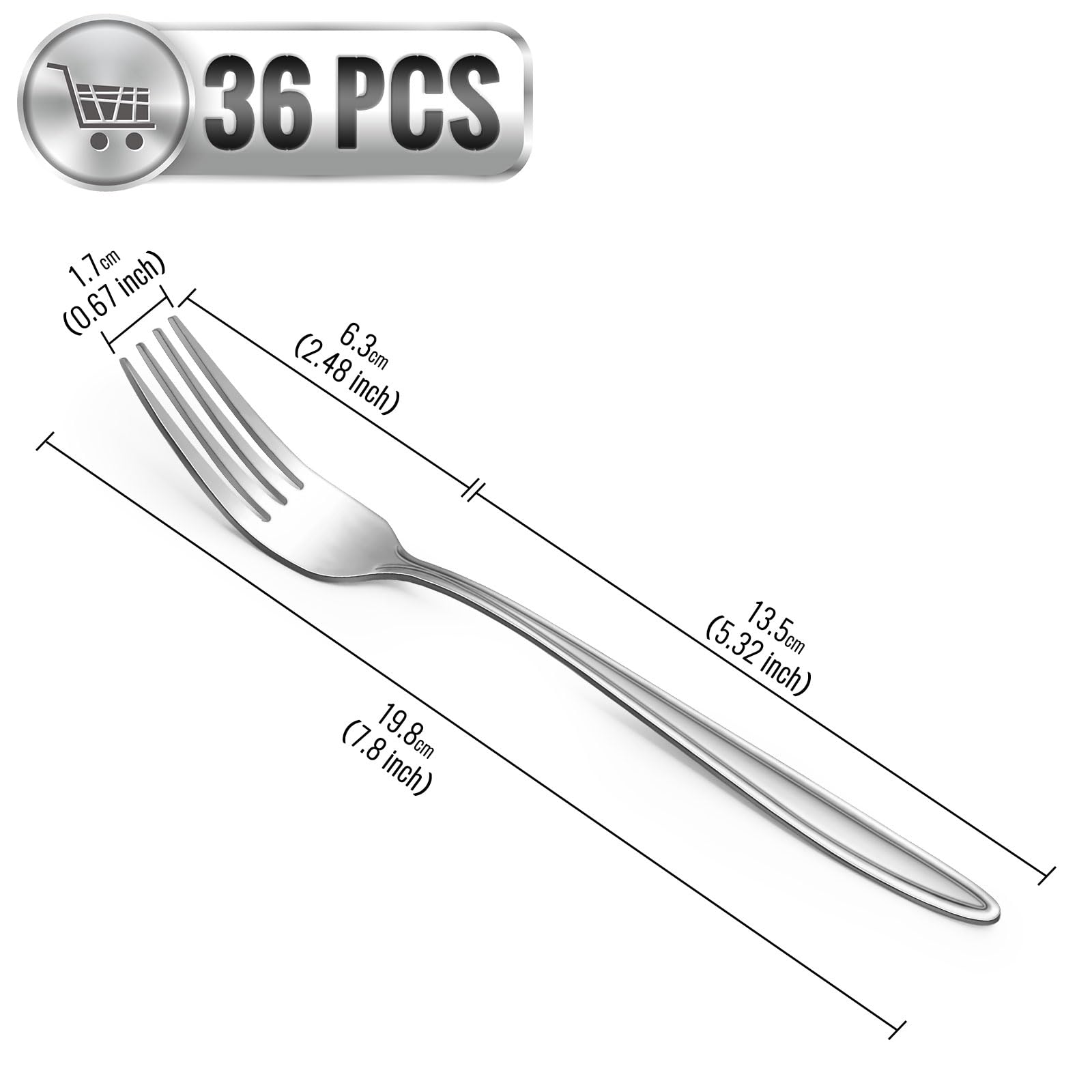 Set di forchette da 36 pezzi, in acciaio inox, 19,8 cm, forchette per posate, forchette eleganti e moderne, forchette da tavola per casa, cucina, ristorante, lavabile in lavastoviglie