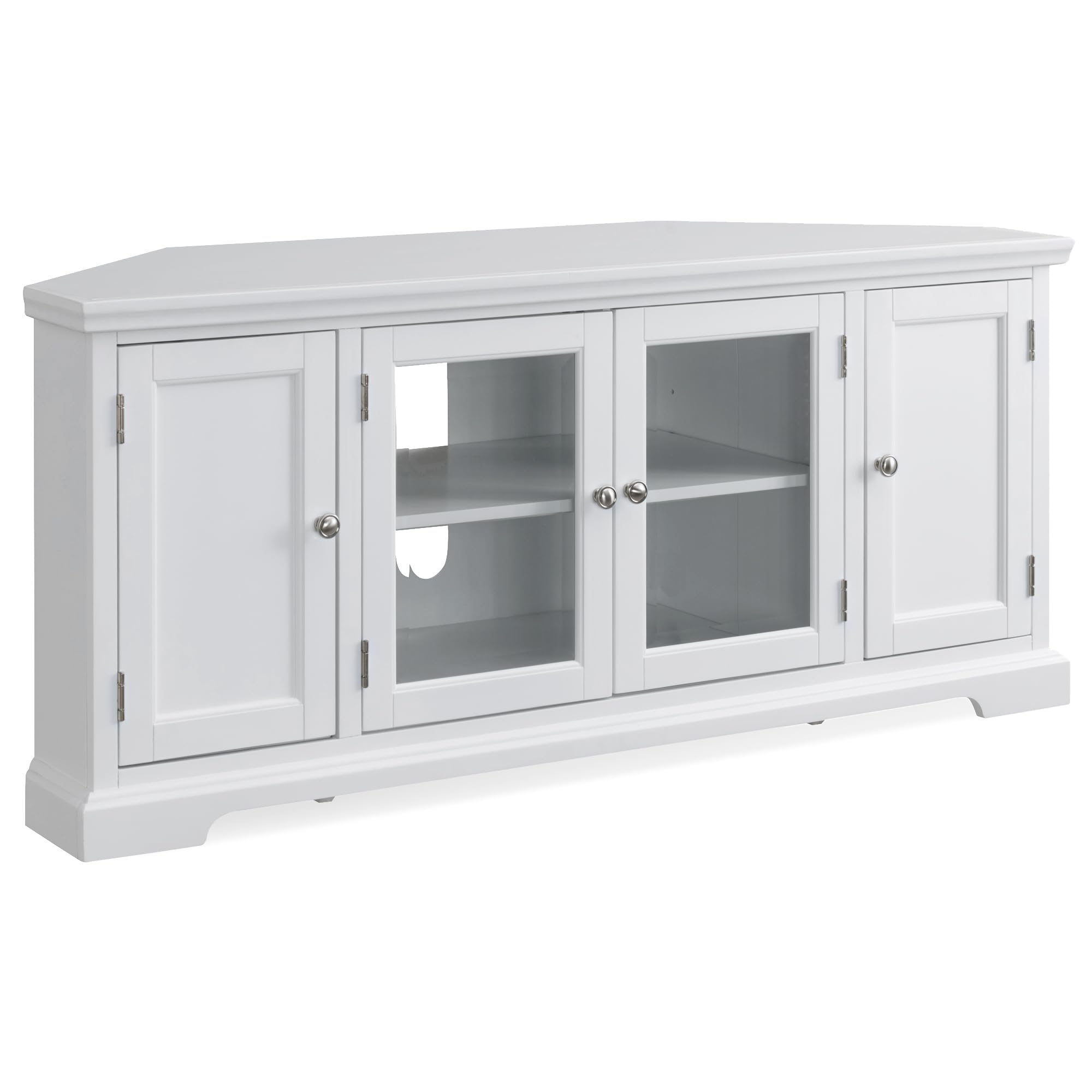 Leick Home Mateo Corner TV Stand, for 65 in. TV, 2 Glass Doors and 2 Soild Doors, White, 85386