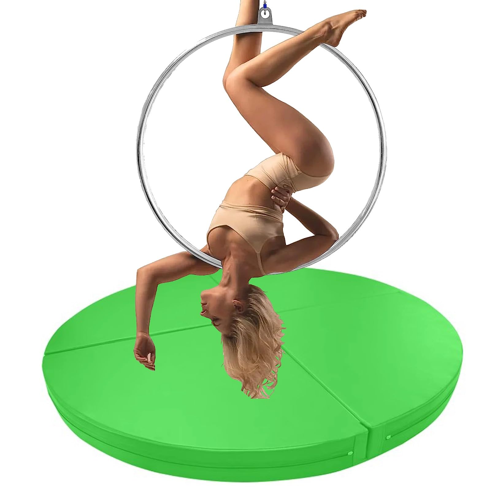ASerZenith Floor Aerial Hoop Crash Mat 3cm/5cm/10cm Thick, Home Folding Pole Crash Mat, Shock Absorption Anti-Collision Circular Pad for Lyra Hoop/Stripper Pole,Green-160cmx3cm