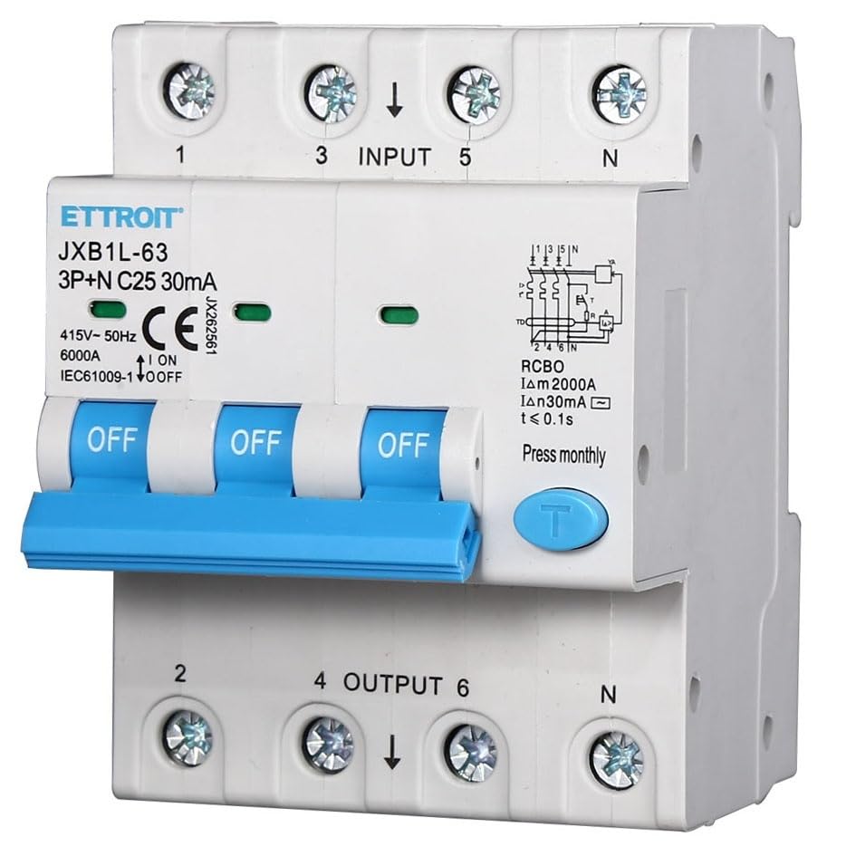 Interrupteur magnétothermique différentiel 3P+N 25A 30mA 380V-6KA rail DIN 4 modules protection circuit sécurité