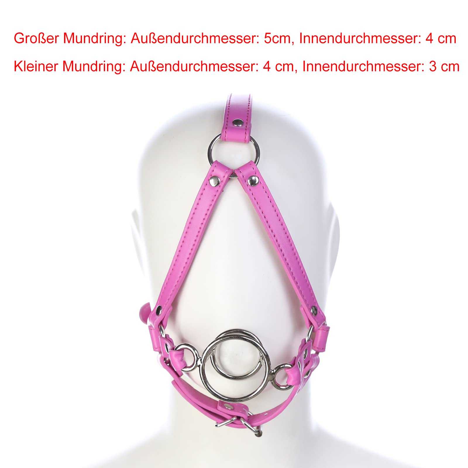 Bondage Kopf-Geschirr Mit Mundknebel Ring SM Leder Kopf Harness Mouth Gag 2 Metall Ringen BDSM Pferdekopf Fesselgurte Einstellbar Sklaven Fetisch Sexspielzeug for Frauen Männer