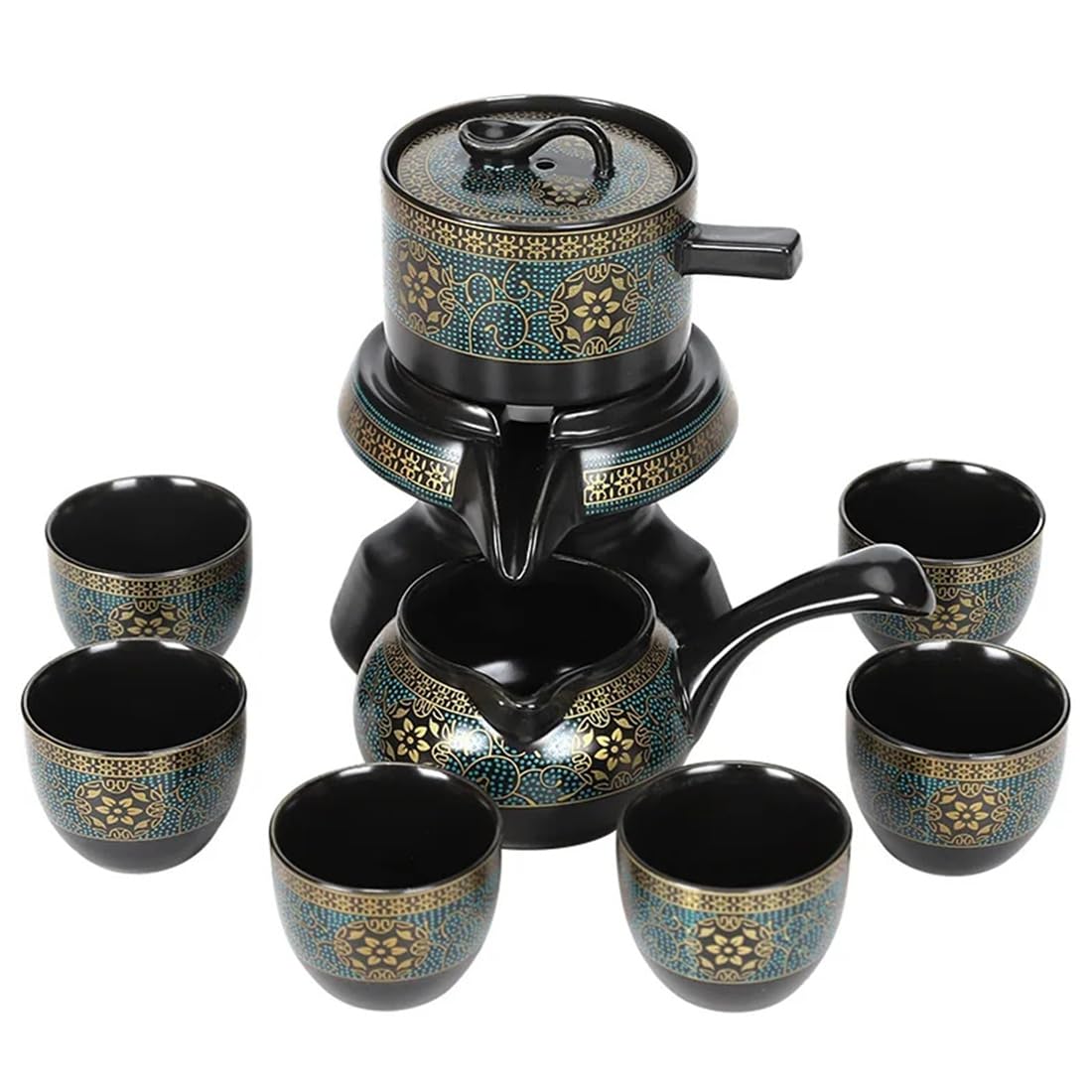CTRLZS Ceramic for Tea Set Household for Tea Set Living Room Semi-Automatic Rotating Kungfu Water for Tea Making Teacup Business Gift