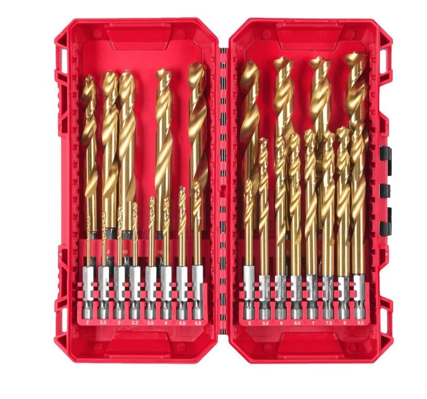 Juego profesional Milwaukee Shockwave HSS-G TiN 25 brocas metal con vástago hexagonal | Apto para uso intensivo en metal con herramientas de percusión.