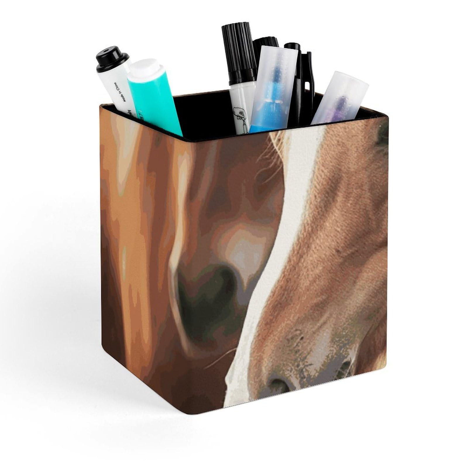 Porte-stylo en cuir imprimé cheval pot à crayons carré bureau