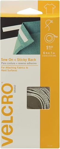 VELCRO Brand 91132 - Decoración para el hogar, lazo para coser y reverso adhesivo, ideal para fijar telas a superficies duras, cinta de 6 x 1