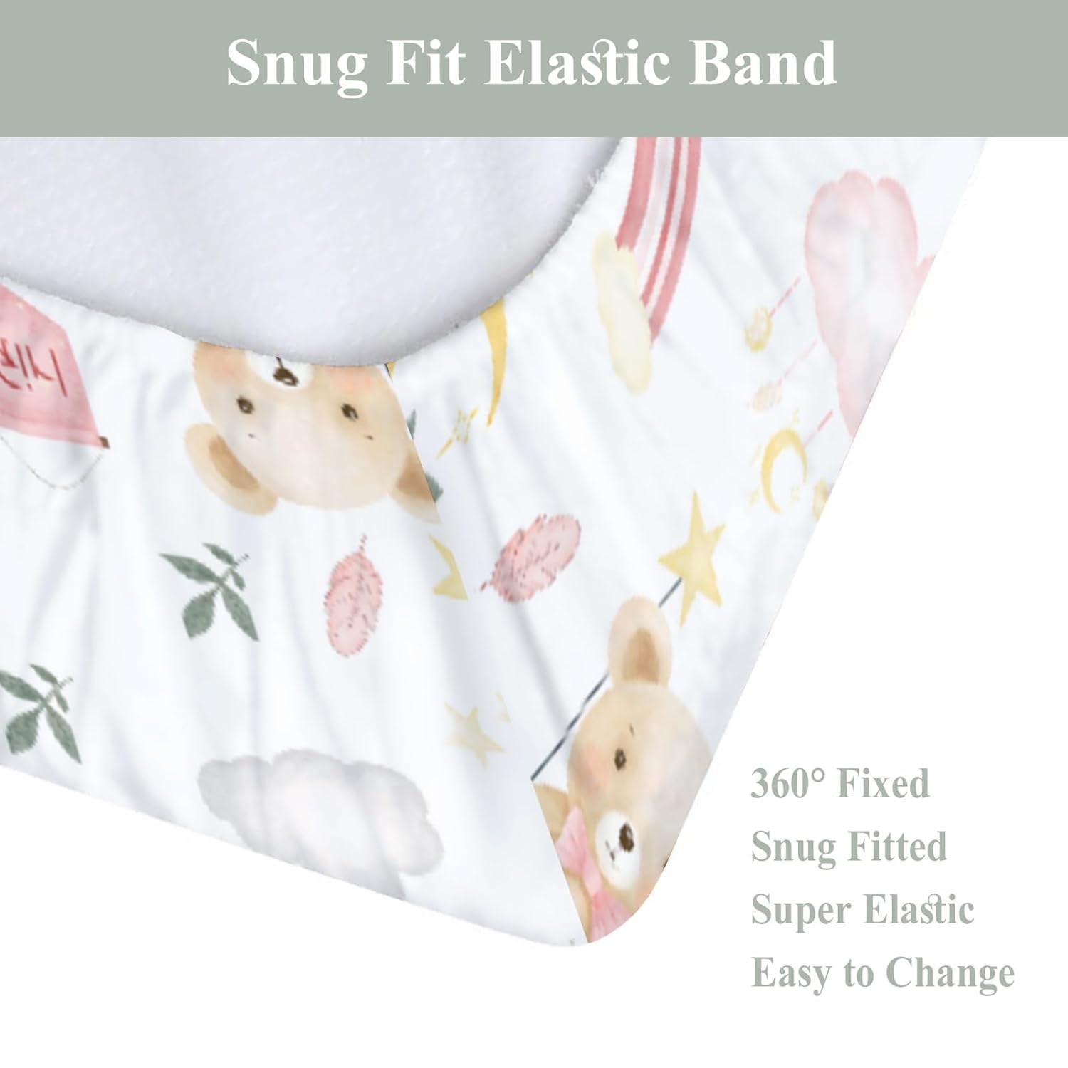 Watercolor Pink Bear Rainbow Changing Pad Covers for Baby Girls Boys Cute Bears Moon Stars Clouds Fitted Changing Table Cover Mats Pastel Animal Soft Diaper Change Table Sheets 32''×16''