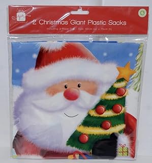 2 Giant Plastic Christmas Santa Sacks Including 62XM X 75CM with Rope