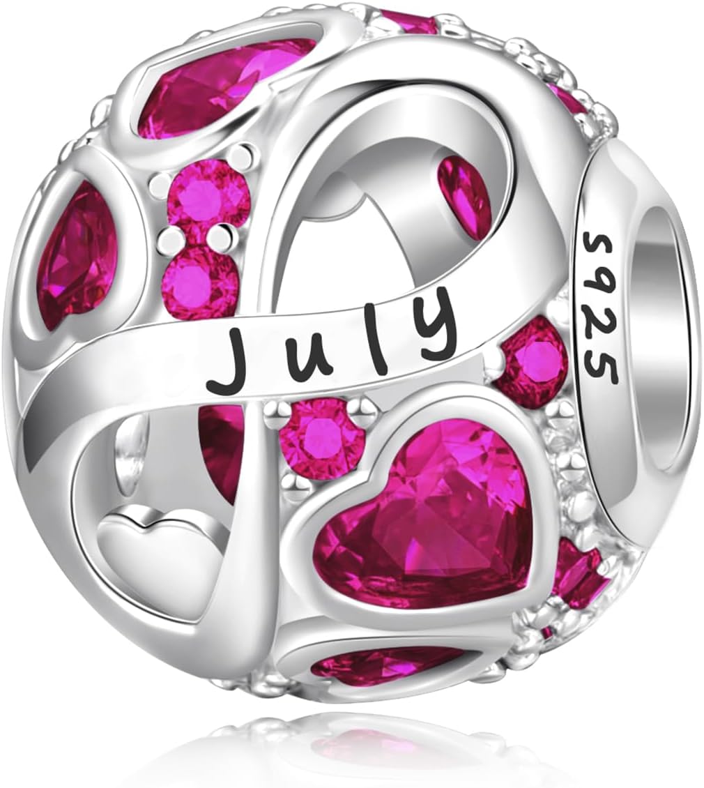 PHRUKAR Birthstone Charm for Charm Bracelet, 925 Sterling Silver Infinity Love Heart Bead Charm for Bracelet and Necklace, Happy Birthday Mother's day Christmas Jewelry Gifts for Women