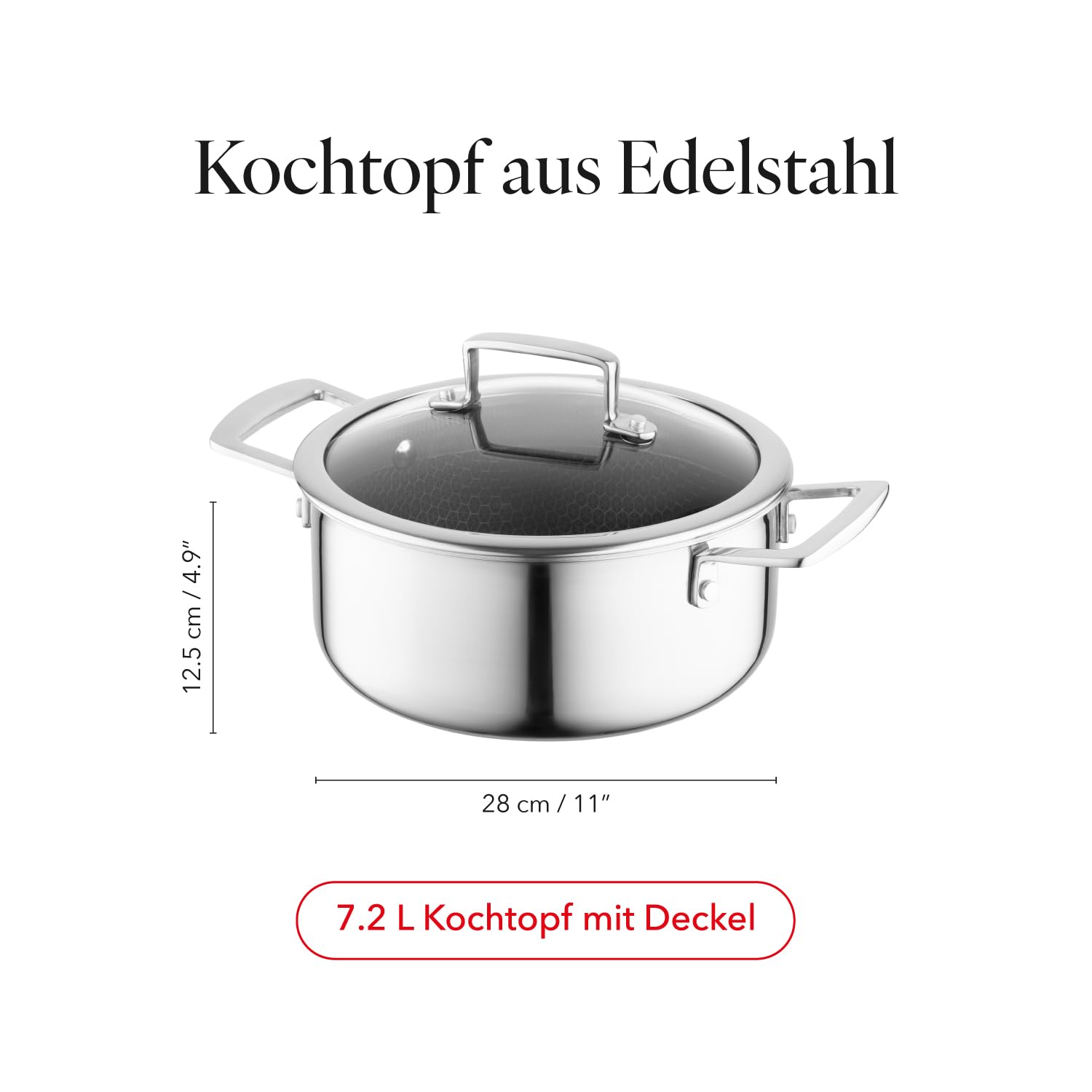 Florina ARISTO Edelstahltopf mit Glasdeckel 7 7.2 l – Bild 2