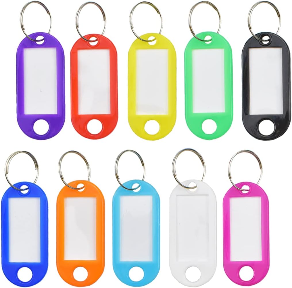 Key Fobs with Split Ring - 10 PCS ID Labels Keyring for Luggage Pet Name Memory Stick Tags - 10 Colors