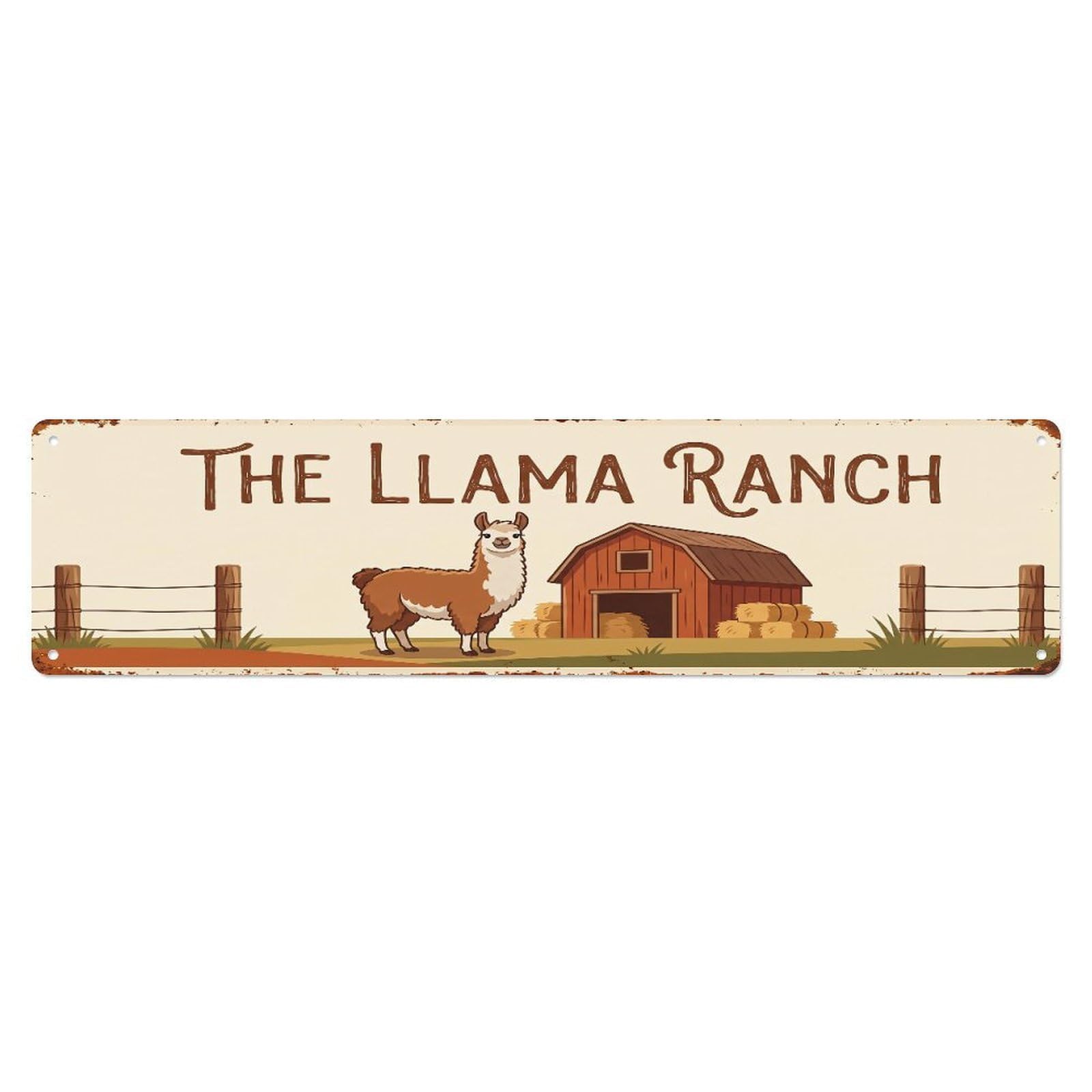 Metal Tin Sign Vintage Llama Farm Scene The Llama Ranch