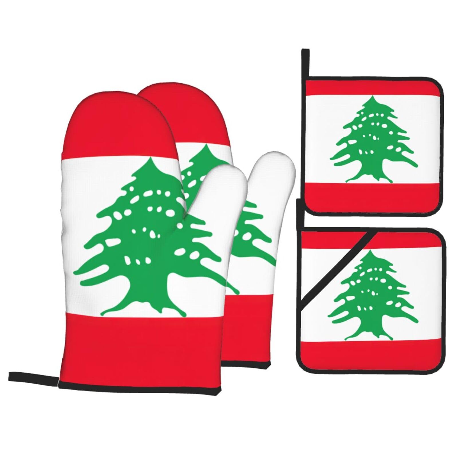 Flag of Lebanon Print Oven Microwaving Waterproof Kitchen Gloves for Baking Grilling Holiday Cooking